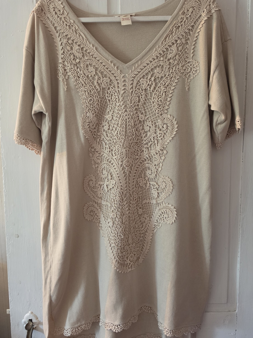 Sundance Cream Crochet-Front V-Neck Blouse